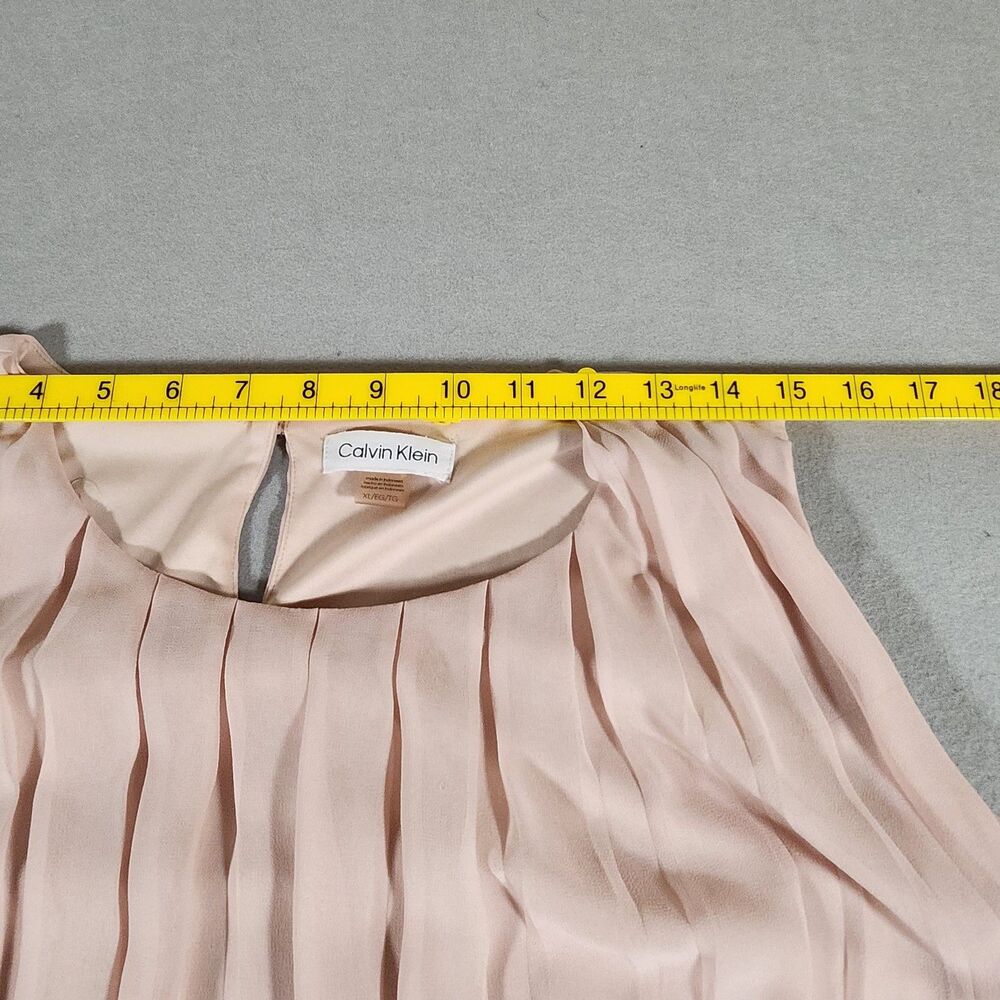 Calvin Klein Pink Sleeveless Pleated Chiffon Blouse with Bubble Hem Size XL - Picture 7 of 9